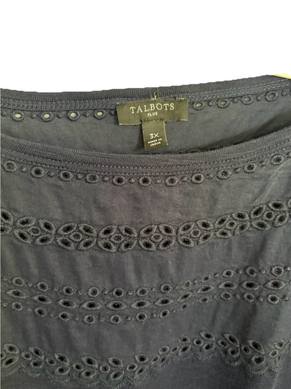 Talbots Plus Size 3X Blue Eyelet Knit Fit & Flare Elastic Waist Dress Work